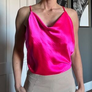 Skies Are Blue Hot Pink Satin Cowl Neck Camisole